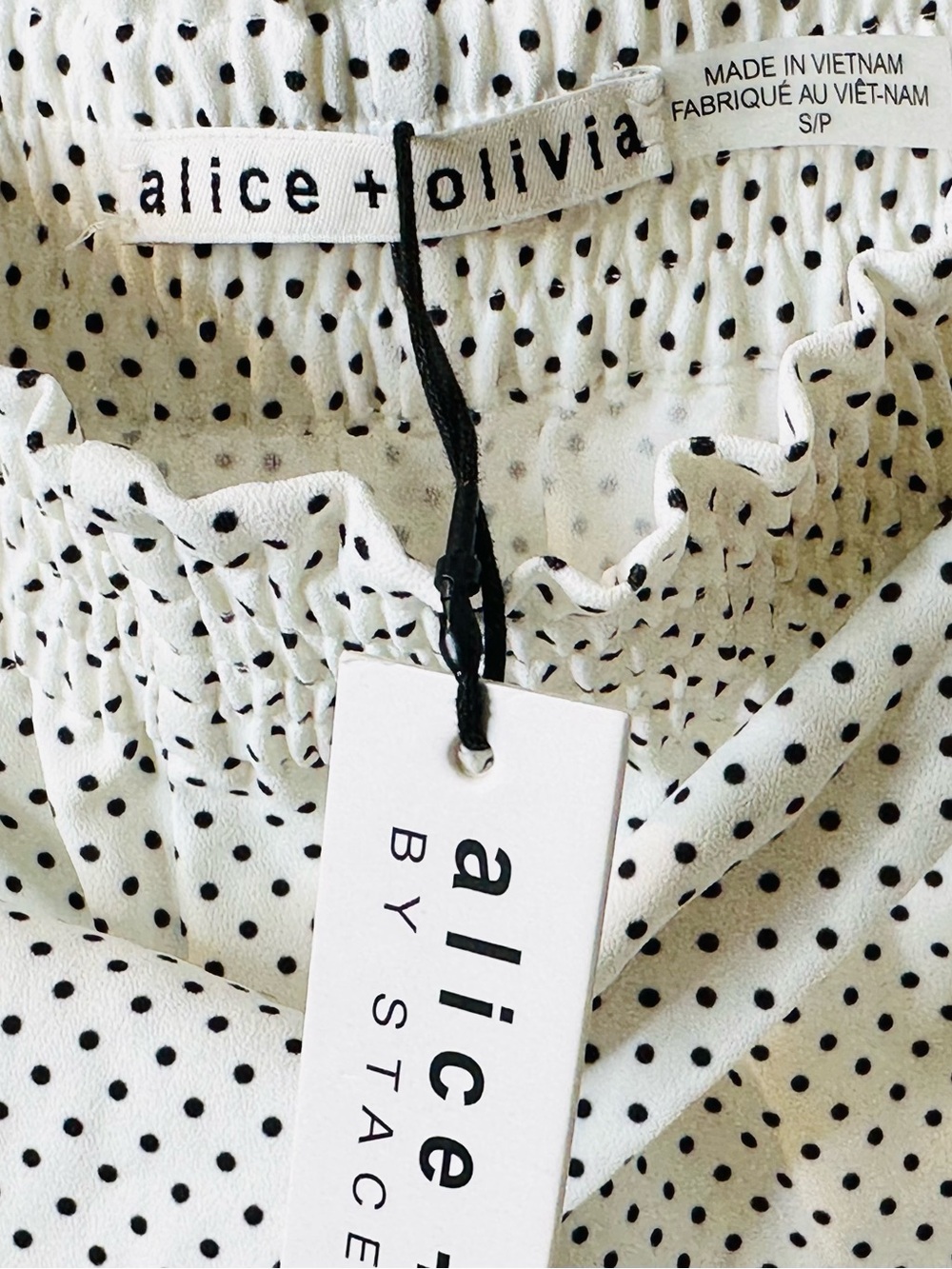 Alice + Olivia Soft White Black Mini Dot High-Waist Tie-Front Shorts NWT - Picture 10 of 15
